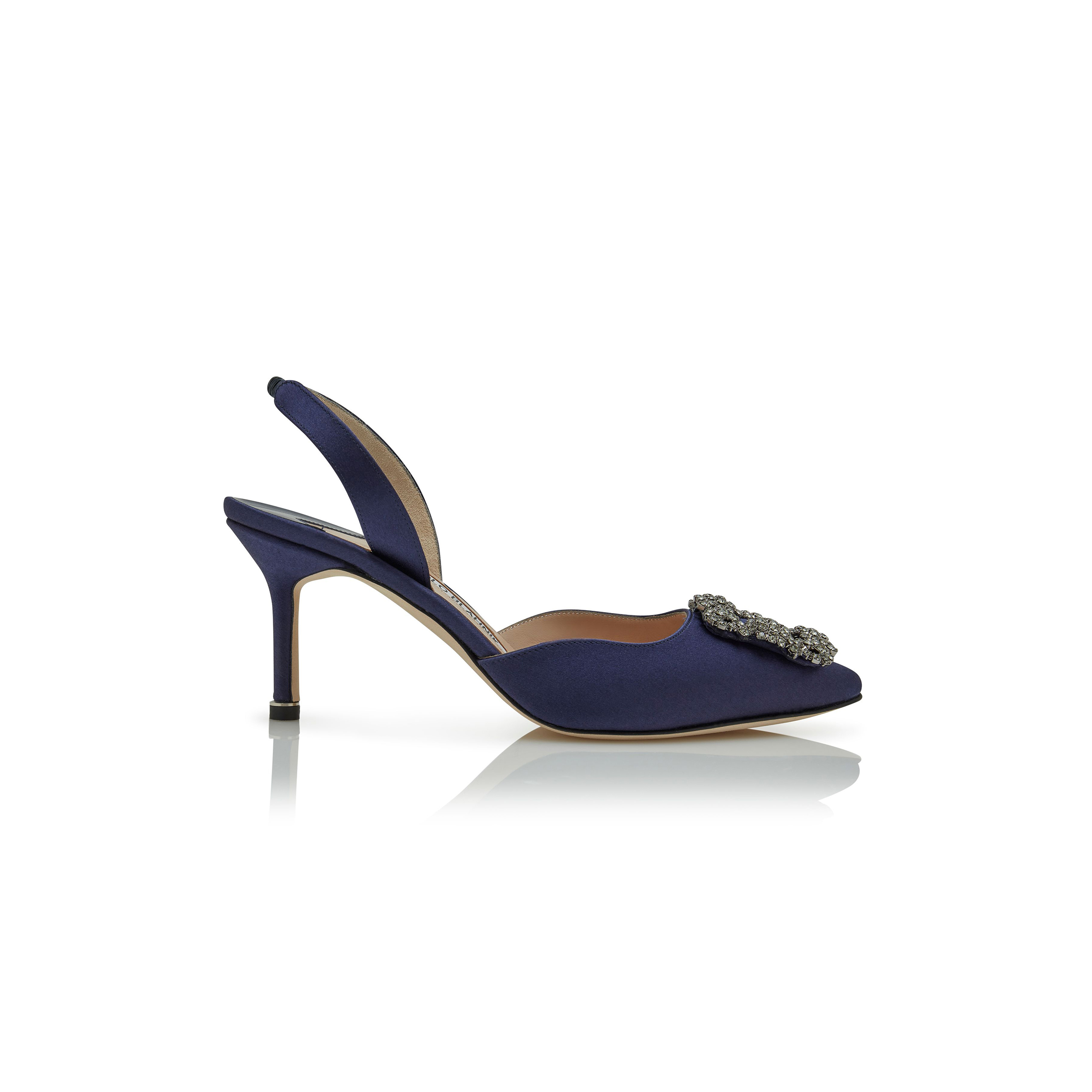 man010 B1ahn*k hangisli navy blue satin jewel buckle slingback pumps 419-0473-0012